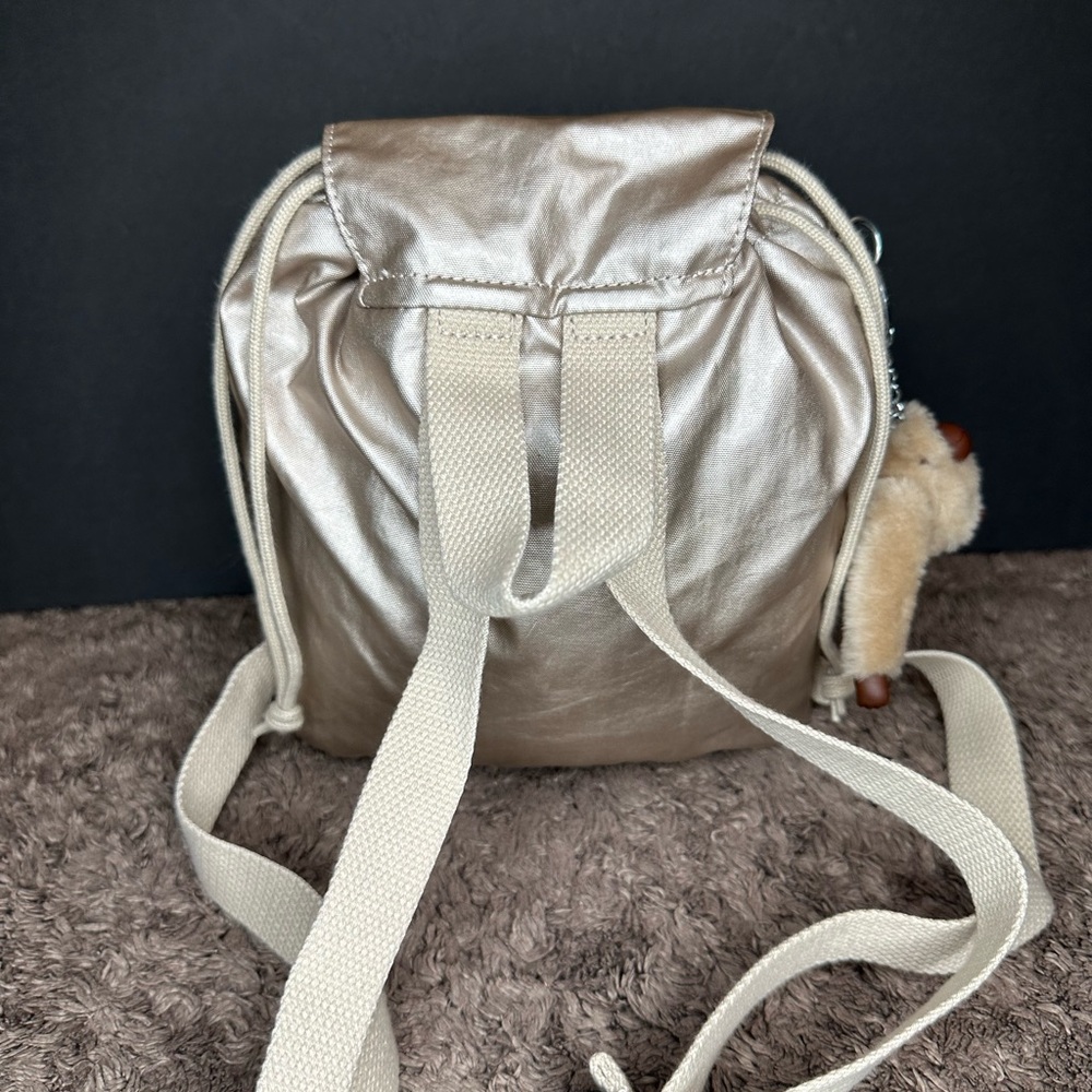 Kipling Silver Backpack With Drawstring Closure A… - image 3